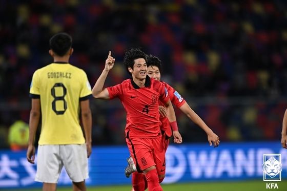에콰도르와의 U20 월드컵에서 결승골을 넣은 최석현.(대한축구협회 제공)