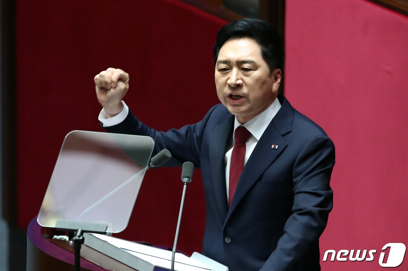 본문 이미지 - 김기현 국민의힘 대표가 20일 오전 서울 여의도 국회에서 열린 제407회 국회(임시회) 제5차 본회의에서 국정에 관한 교섭단체 대표연설을 하고 있다. 2023.6.20/뉴스1 ⓒ News1 황기선 기자