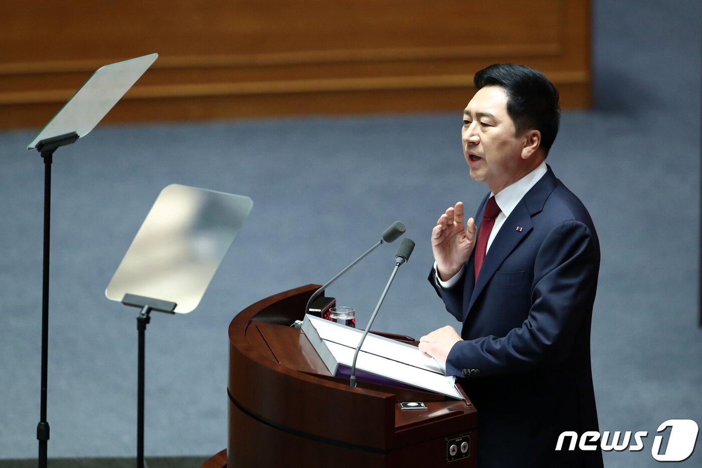 본문 이미지 - 김기현 국민의힘 대표가 20일 오전 서울 여의도 국회에서 열린 제407회 국회(임시회) 제5차 본회의에서 국정에 관한 교섭단체 대표연설을 하고 있다. 2023.6.20/뉴스1 ⓒ News1 황기선 기자