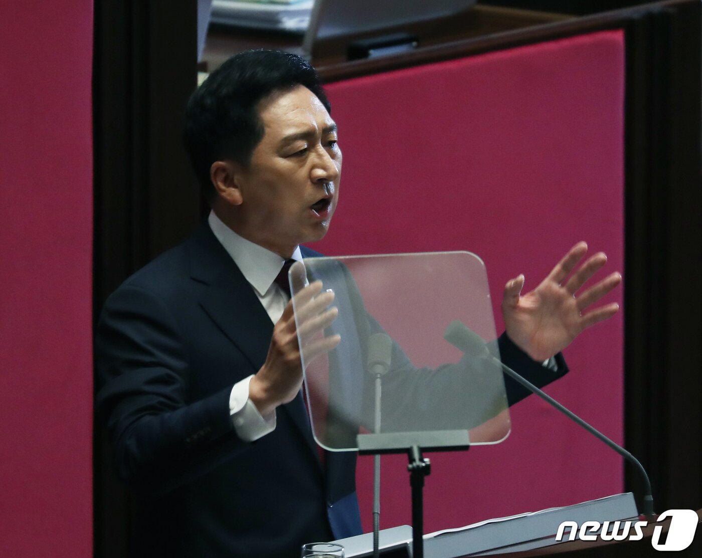본문 이미지 - 김기현 국민의힘 대표가 20일 오전 서울 여의도 국회에서 열린 제407회국회(임시회) 5차 본회의에서 교섭단체 대표연설을 하고 있다. 2023.6.20/뉴스1 ⓒ News1 송원영 기자