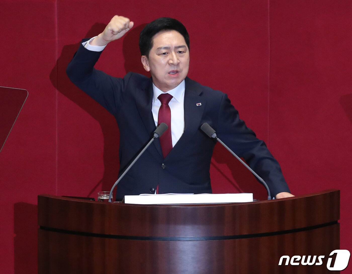 본문 이미지 - 김기현 국민의힘 대표가 20일 오전 서울 여의도 국회에서 열린 제407회국회(임시회) 5차 본회의에서 교섭단체 대표연설을 하고 있다. 2023.6.20/뉴스1 ⓒ News1 송원영 기자