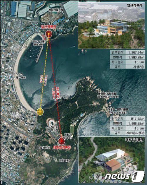 본문 이미지 - 울산  일산해수욕장 -대왕암 케이블카 노선도.
