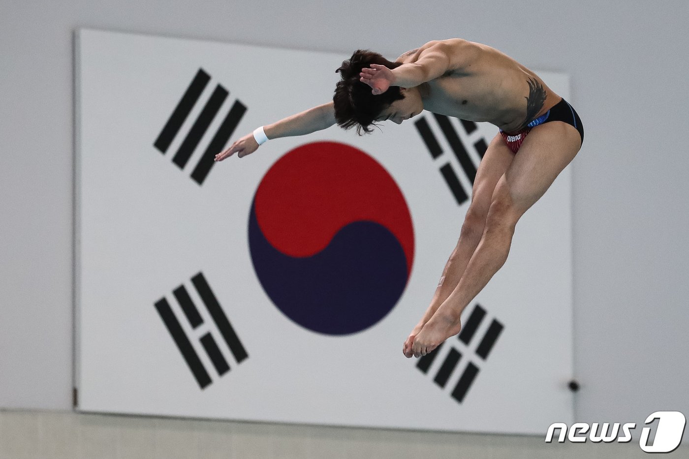 본문 이미지 - 후쿠오카 수영선수권을 앞두고 훈련하던 당시의 우하람. 2023.6.27/뉴스1 ⓒ News1 유승관 기자