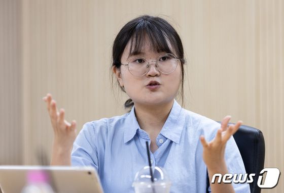 2023 대한민국 청년정책 공모전 수상팀 '밥먹구해유'의 정미현씨(20·여)가 27일 오후 서울 종로구 청년재단에서 뉴스1과 인터뷰를 하고 있다. 2023.6.27/뉴스1 © News1 이재명 기자