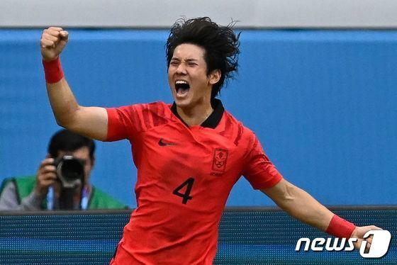 4일(현지시간) 오후 아르헨티나 산티아고 델 에스테로 스타디움에서 열린 2023 국제축구연맹(FIFA) 20세 이하(U-20) 월드컵 8강전 한국과 나이지리아의 경기에서 연장 전반전 첫 번째 골을 넣은 최석현이 기뻐하고 있다. 2023.6.5 © AFP=뉴스1 © AFP=뉴스1