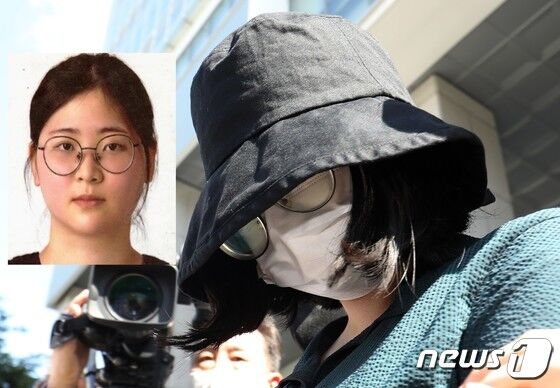 20대 또래 여성을 살해하고 시신을 유기한 혐의를 받는 정유정(23)이 지난 2일 부산 동래경찰서에서 검찰로 송치되고 있다. 왼쪽 사진은 정유정의 신상공개 사진. 2023.6.2/윤일지 기자 © News1