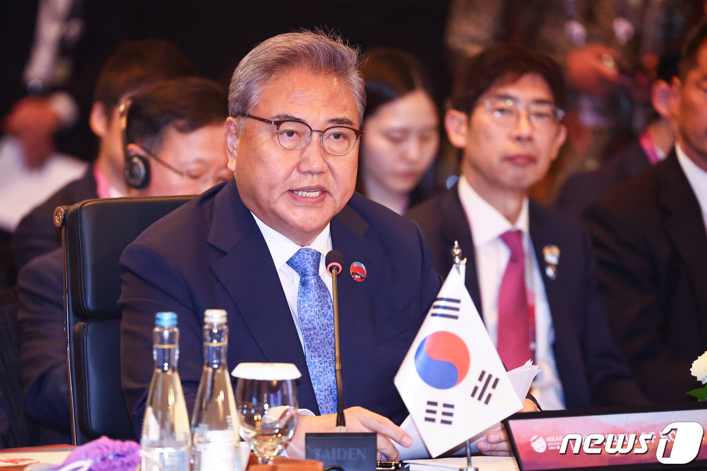 (자카르타(인도네시아)=뉴스1) 이재명 기자 = 박진 외교부 장관이 13일(현지시간) 인도네시아 자카르타 샹그릴라 호텔에서 열린 아세안+3(한·중·일) 외교장관회의에서 모두발언을 …