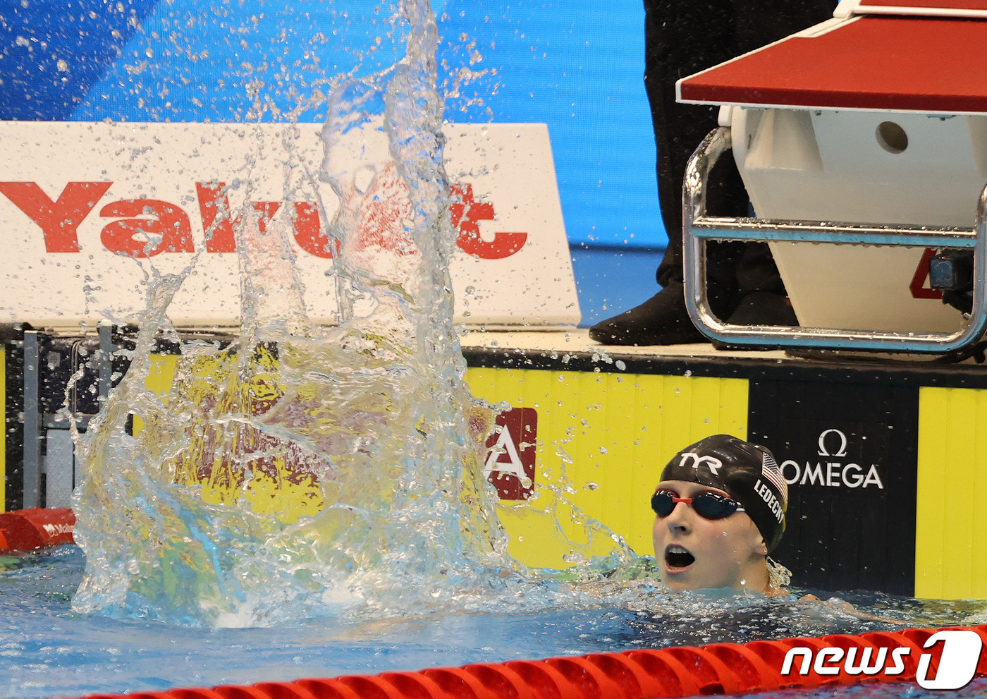 (후쿠오카(일본)=뉴스1) 구윤성 기자 = 미국의 케이티 레데키가 25일 오후 일본 후쿠오카 마린 메세 후쿠오카홀에서 열린 '2023 세계수영선수권대회' 여자부 자유형 1500m …
