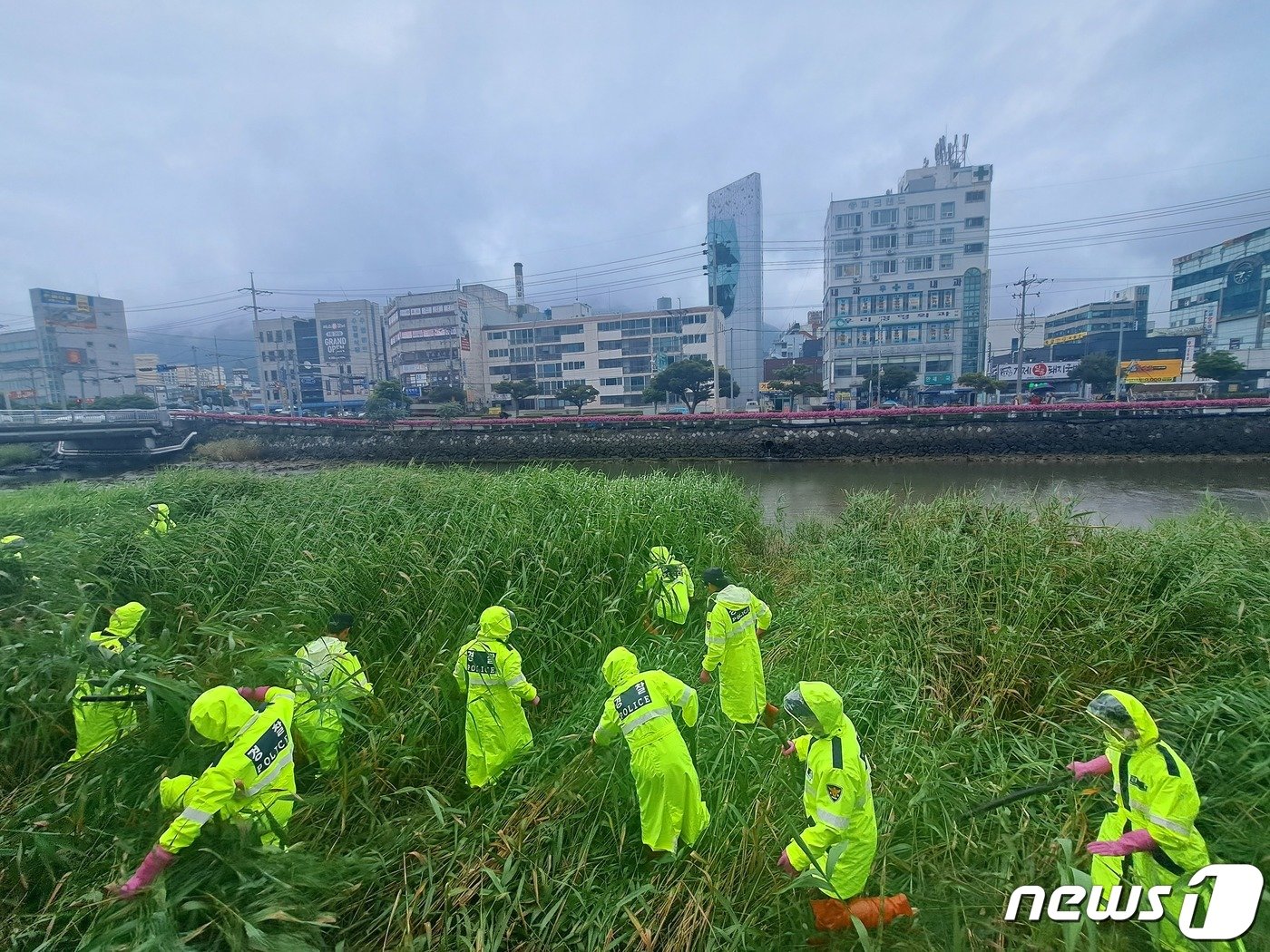 경찰이 지난 7월4일 경남 거제시 고현천 주변에서 거제 영아 암매장 사건과 관련해 영아 시신을 수색하고 있다.2023.7.4/뉴스1 ⓒ News1 강미영 기자