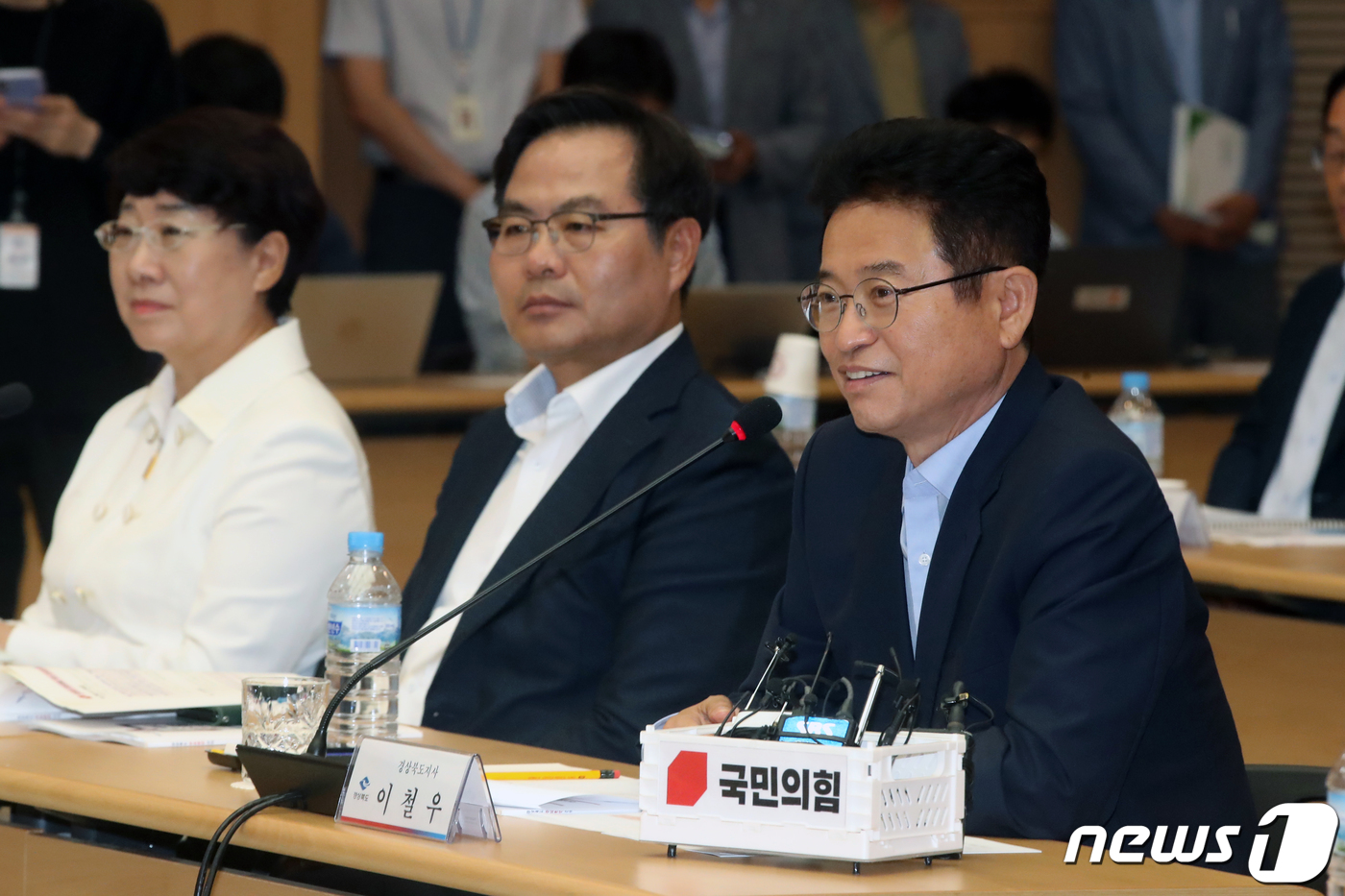 (대구=뉴스1) 황기선 기자 = 이철우 경북도지사가 4일 오후 대구광역시청 산격청사에서 열린 '국민의힘-대구·경북 예산정책협의회'에서 인사말을 하고 있다. 2023.7.4/뉴스1