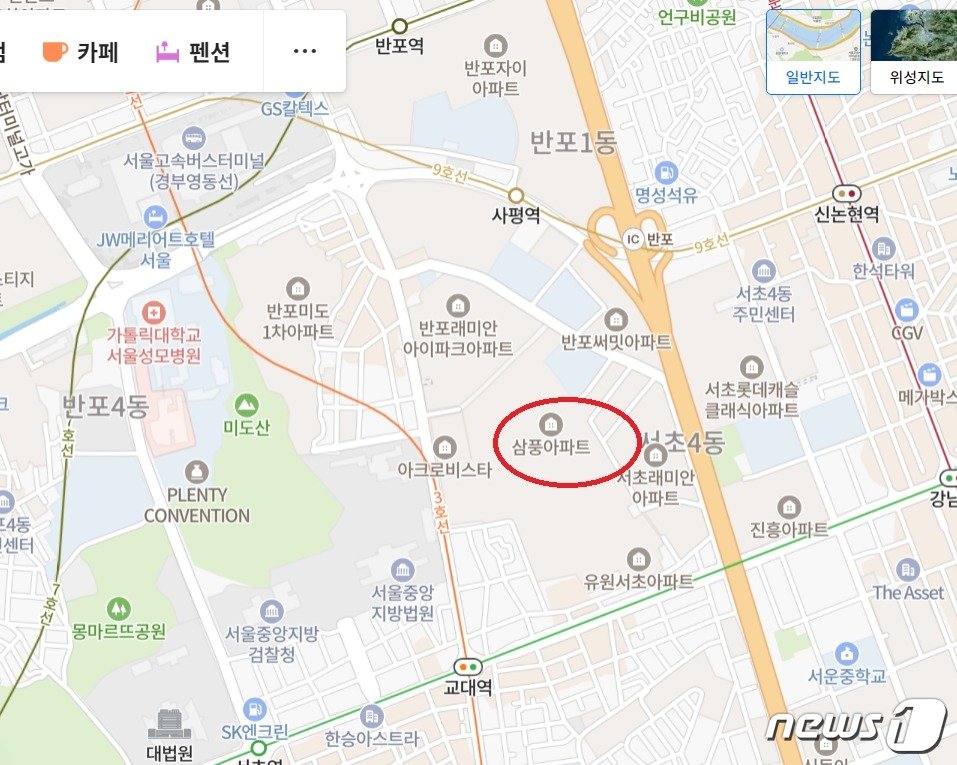 네이버맵상 서초동 삼풍아파트 위치.