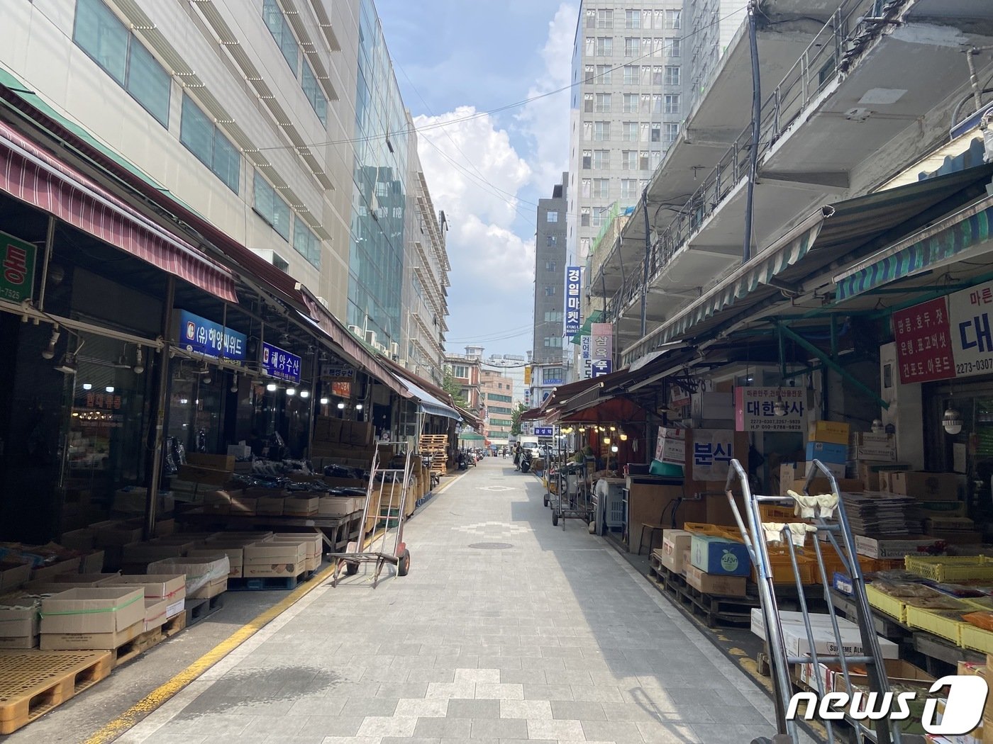 본문 이미지 - 한산한 서울 중구 중부시장의 모습. 가게 문을 열지 않거나 일찍 장사를 접는 상인들이 많았다. 2023.08.01/뉴스1 ⓒ News1 정지윤 기자