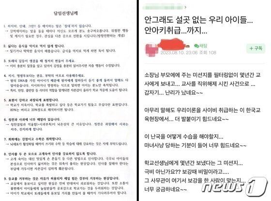 본문 이미지 - (전국초등교사노동조합 제공/ 온라인 카페 갈무리)