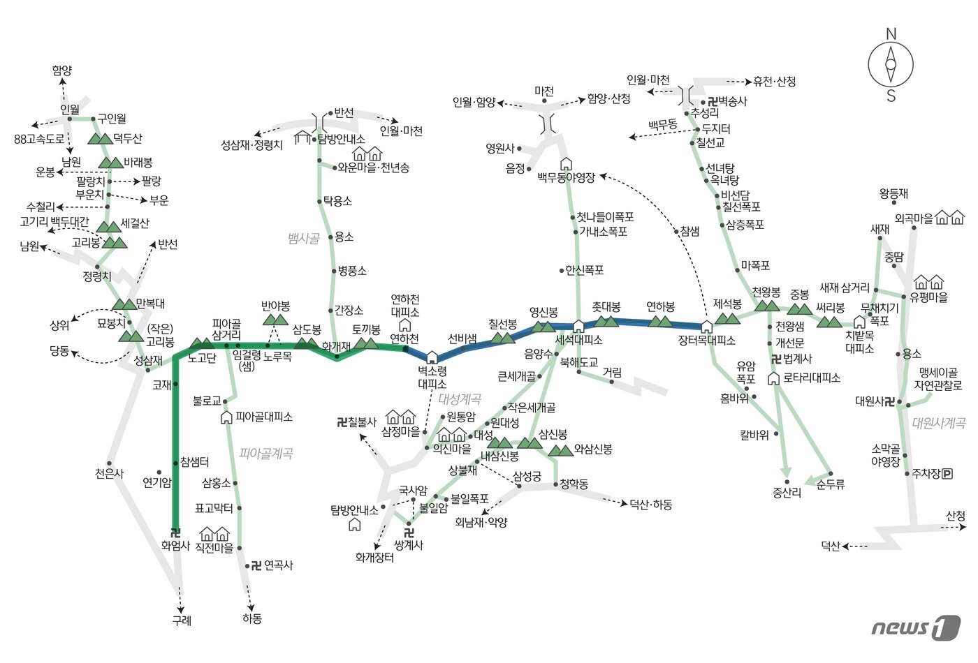 본문 이미지 - 지리산 주요 등산로.