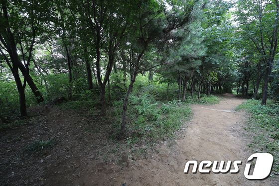 지난 17일 서울 관악구 신림동의 한 산속 둘레길에서 성폭행 사건이 발생했다. 사진은 사건현장의 모습.(공동취재)2023.8.18/뉴스1 © News1 이동해 기자