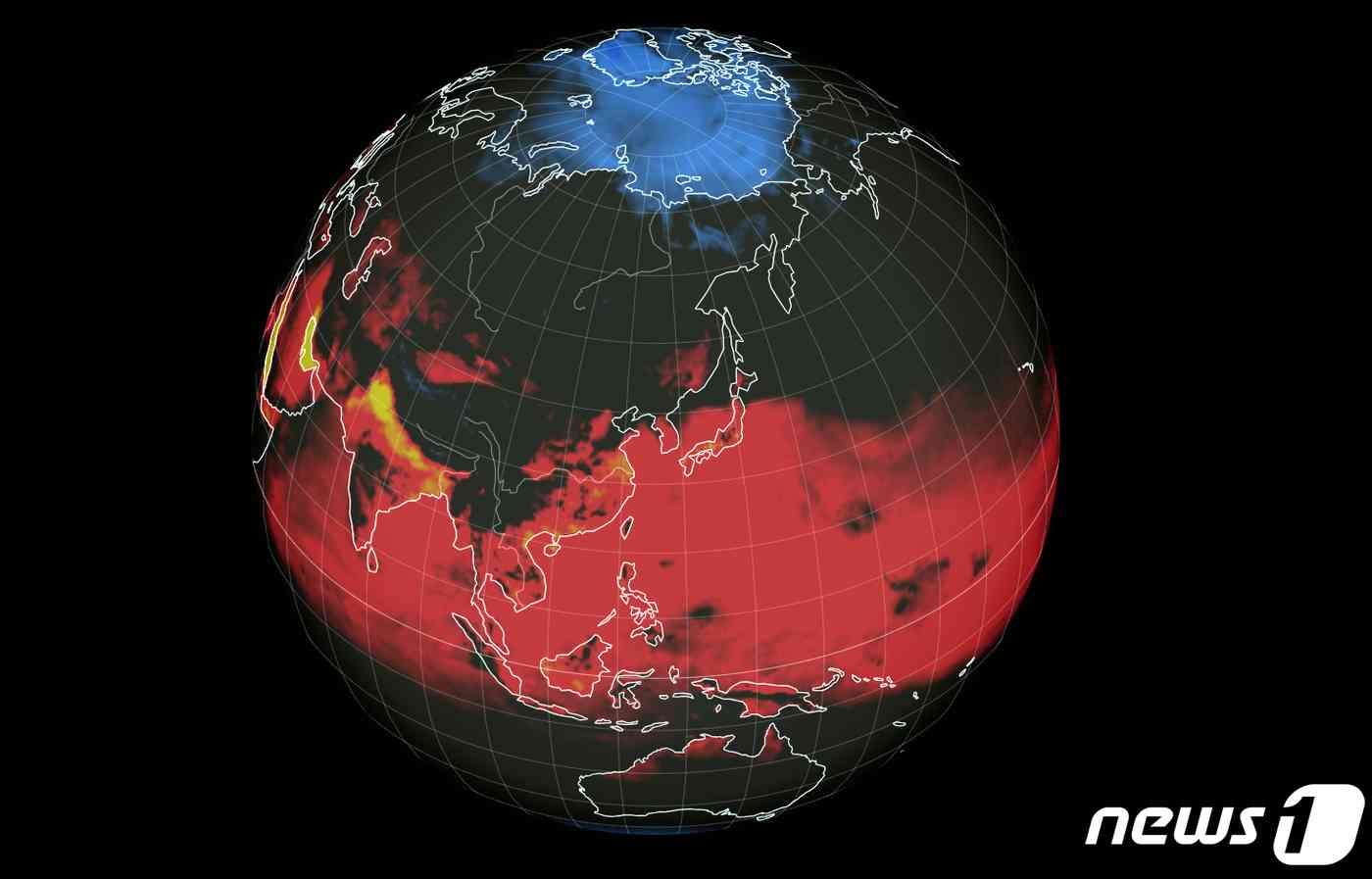 세계 기상 정보 비주얼 맵인 어스널스쿨로 확인한 8월 말 한반도 주변 기온과 불쾌지수. (어스널스쿨 캡처) /뉴스1 © News1