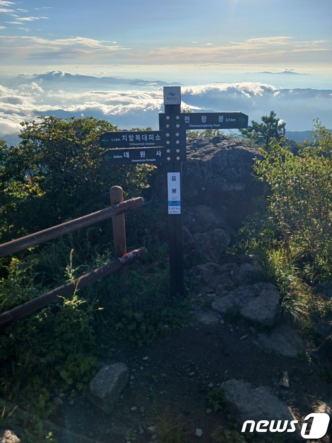 본문 이미지 - 중봉은 높이는 두 번째지만 지리산의 3대봉(천왕봉 반야봉 노고단)에 들지 못하는 비운의 봉우리이다. 화대종주를 하거나 유평마을에서 천왕봉을 오르는 등반객만 거치는 곳이라 한적하다.ⓒ 뉴스1