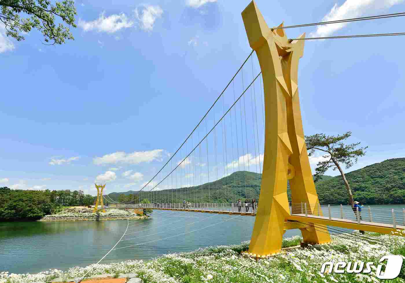 전남 장성군 장성호 숲길의 옐로우 출렁다리.&#40;장성군 제공&#41;/뉴스1