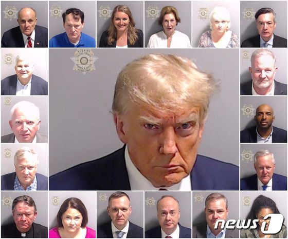 트럼프와 관련자 18명의 머그샷 합성사진 © 로이터=뉴스1 © News1 박형기 기자