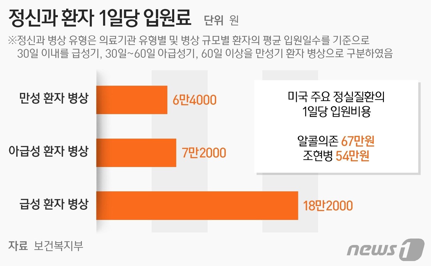 본문 이미지 - 정신과 환자 1일당 입원료 ⓒ News1 양혜림 디자이너