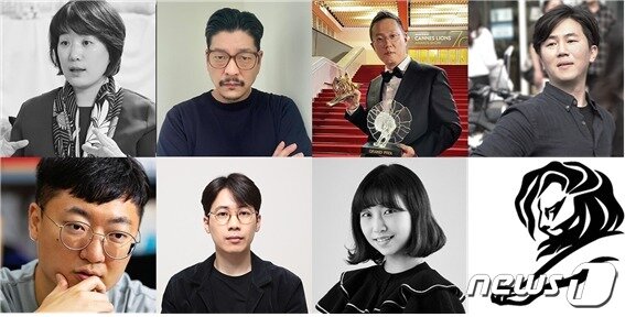 본문 이미지 - (윗줄 왼쪽부터) 제일기획 이예훈 상무, 융폰마트한강 빌염 CCO, 제일기획 황성필 프로, 돌고래유괴단 이주형 감독. (아랫줄 왼쪽부터) 충주시 김선태 주무관, 아이디엇 이승재 대표, 스튜디오좋 남우리 CD /사진제공 = 칸라이언즈코리아