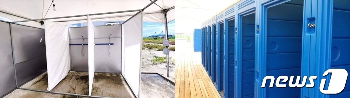 본문 이미지 -  새만금 잼버리의 샤워장과 화장실. (SNS 갈무리) ⓒ 뉴스1