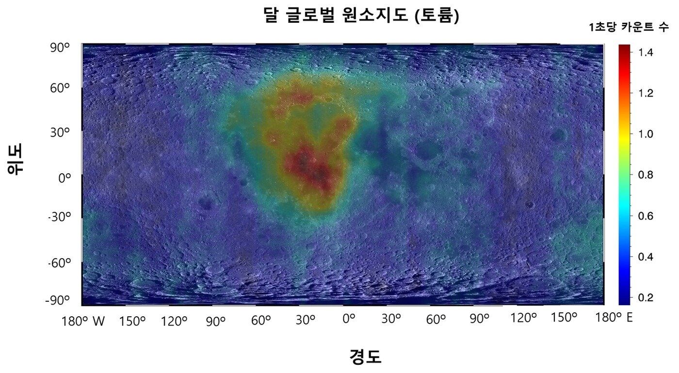 본문 이미지 - 다누리 감마선분광기로 분석한 토륨원소 초기 지도 (과학기술정보통신부 제공) 2023.08.07 /뉴스1