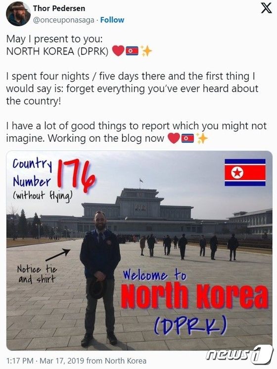 페데르센이 지난 2019년 북한을 방문한 모습.(X 갈무리). 