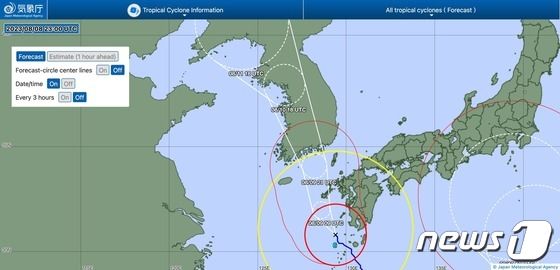 일본기상청(JMA)의 카눈 예측 진로 © 뉴스1 DB