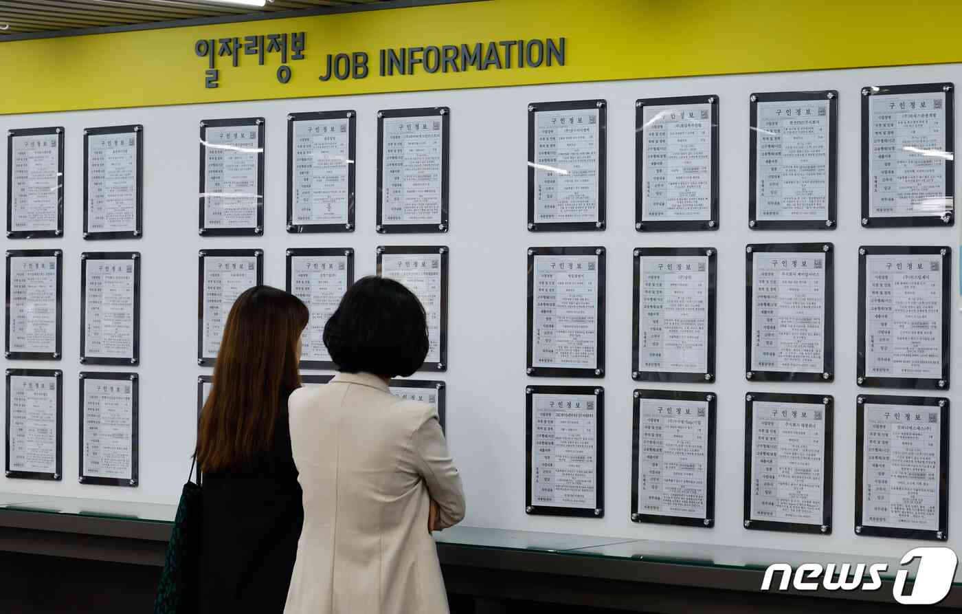 서울 마포구 서부고용복지플러스센터에서 구직자가 채용 게시판을 보고 있다. /뉴스1 © News1 안은나 기자