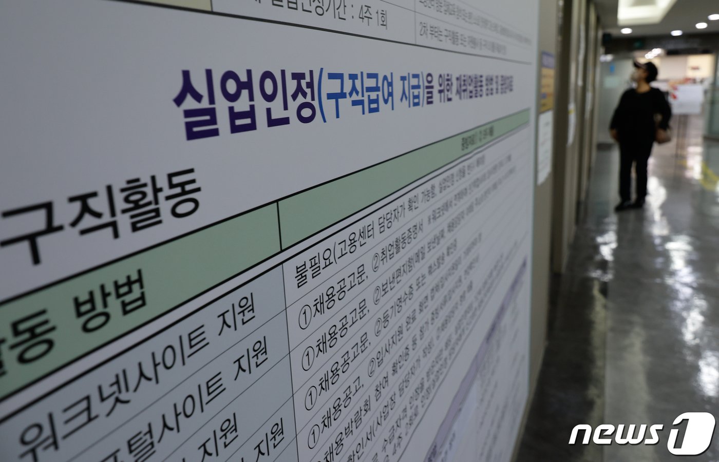 본문 이미지 - 11일 마포구 서울서부고용복지플러스센터에 실업급여 안내문이 게시돼 있다.  2023.9.11/뉴스1 ⓒ News1 안은나 기자