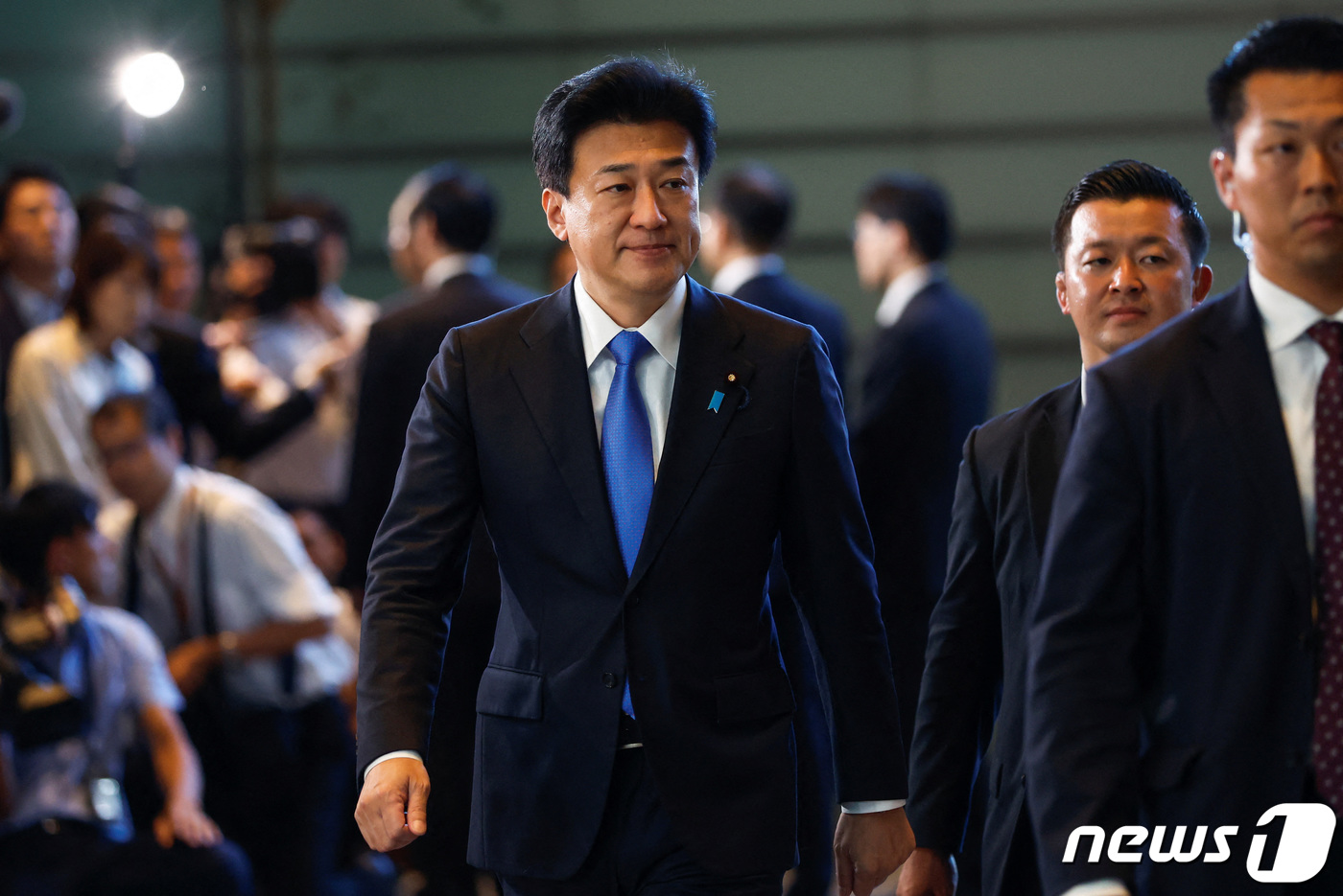 (도쿄 로이터=뉴스1) 권진영 기자 = 13일 일본 도쿄 총리관저에 기하라 미노루 신임 방위상이 출입하고 있다. 2023.09.13/ⓒ 로이터=뉴스1