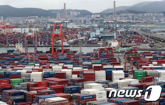21일 부산항 신선대부두와 감만부두 야적장에 컨테이너가 가득 쌓여 있다. 관세청이 이날 발표한 '9월 1~20일 수출입 현황'에 따르면 수출은 359억5600만달러로 작년 같은 기간보다 9.8% 증가했다. 1∼20일 통계상 수출이 늘어난 것은 지난 6월(5.2%) 이후 석 달 만이다.수입은 364억45000만달러로 1.5% 감소했다. 무역수지는 4억8900만달러 적자를 기록했다. 2023.9.21/뉴스1 © News1 윤일지 기자