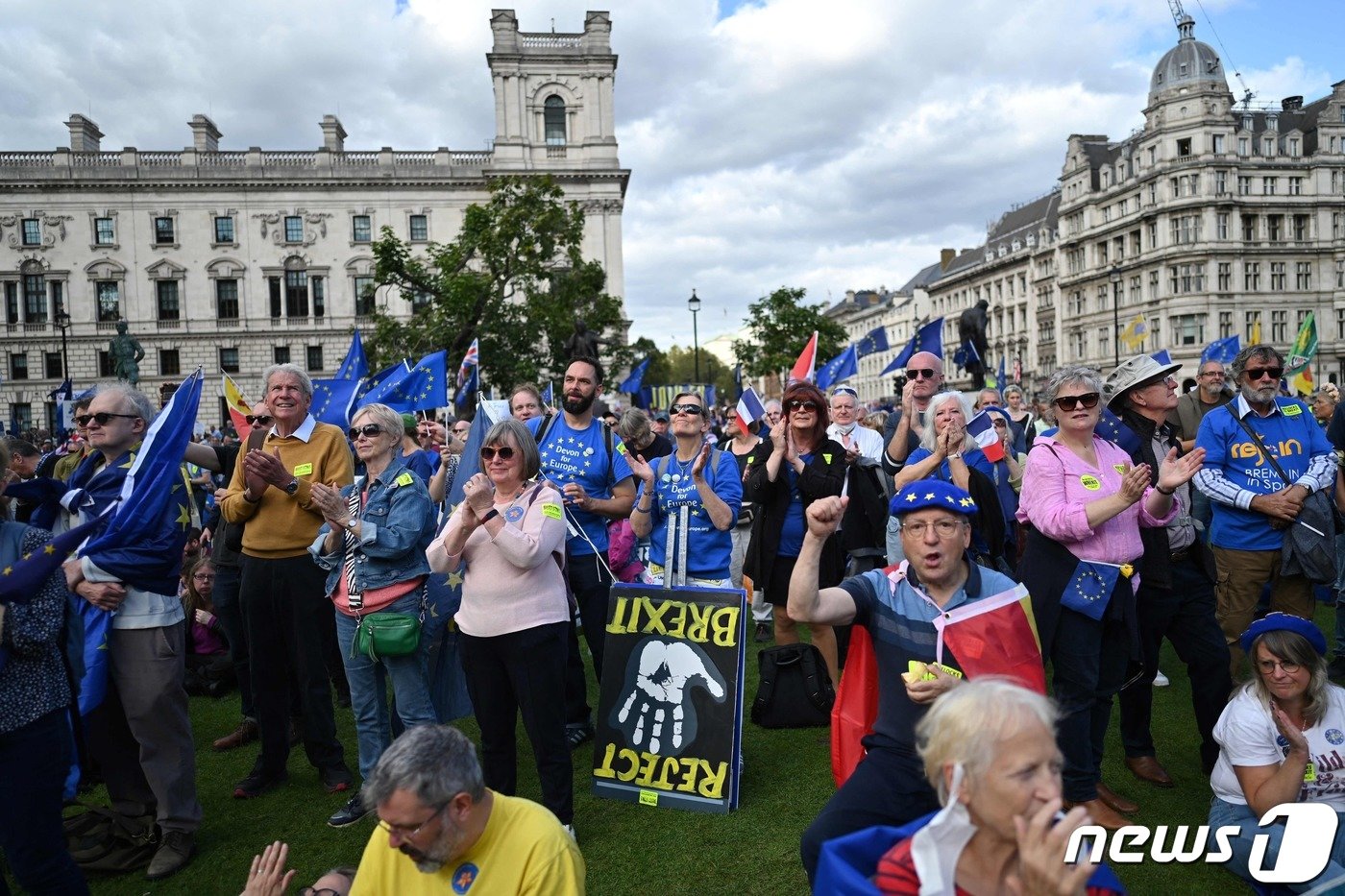 23일&#40;현지시간&#41; 영국 런던에서 브렉시트&#40;Brexit·영국의 유럽연합&#40;EU&#41; 탈퇴&#41;에 반대하며 재가입을 요구하는 시위가 열렸다. 2023.09.23. ⓒ AFP=뉴스1 ⓒ News1 정윤영 기자