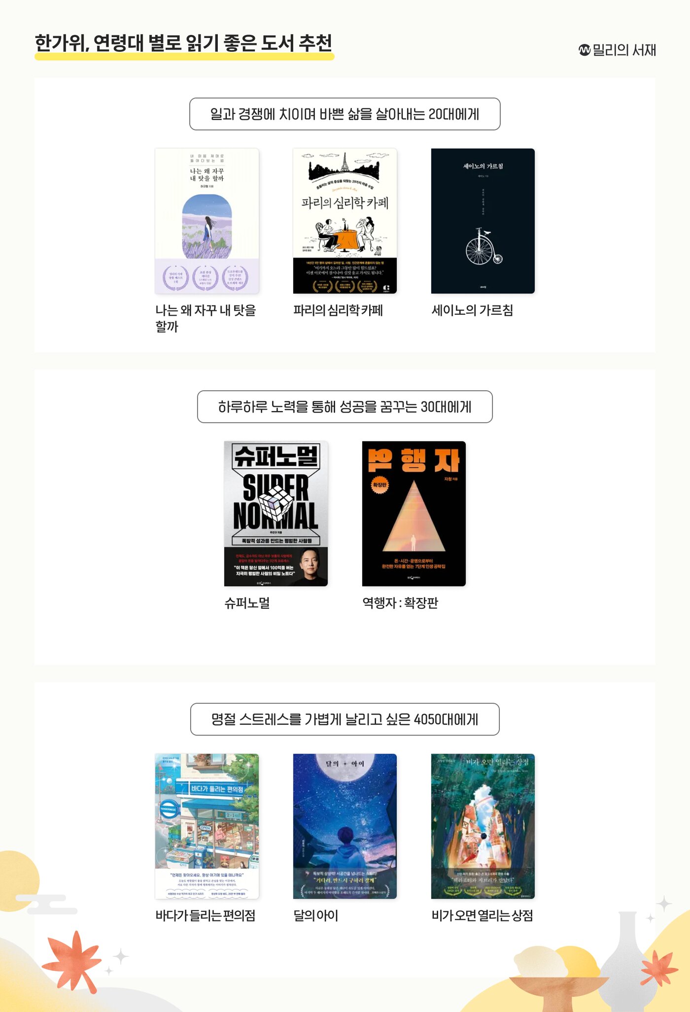 본문 이미지 - 연령대 별로 읽기 좋은 도서 추천 &#40;밀리의 서재 제공&#41;