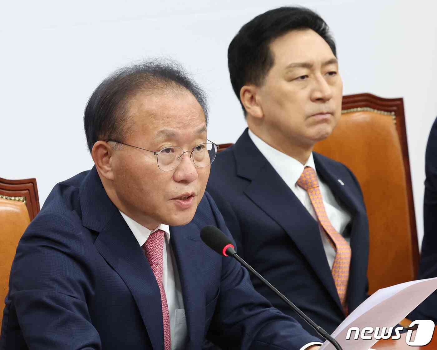 윤재옥 국민의힘 원내대표가 25일 오전 서울 여의도 국회에서 열린 최고위원회의에서 발언을 하고 있다. 2023.9.25/뉴스1 © News1 송원영 기자