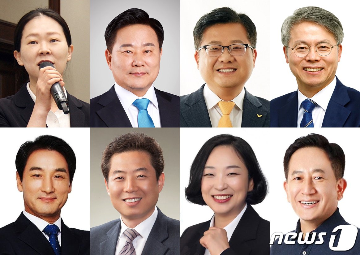 본문 이미지 - 22대 국회의원 선거 광주 광산을 출마예정자. 위 왼쪽부터 국민의힘 권은희, 민주당 김성진, 정의당 김용재, 민주당 민형배, 아래 왼쪽부터 박시종, 국민의힘 안태욱, 진보당 전주연, 민주당 정재혁.(가나다순)/뉴스1 ⓒ News1 박준배 기자