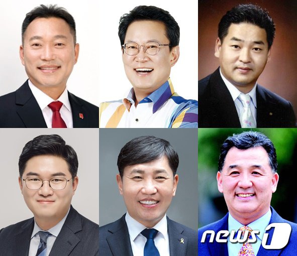 본문 이미지 - 22대 국회의원 선거 광주 북구갑 출마예정자. 위 왼쪽부터 진보당 김주업, 민주당 문상핑, 국민의힘 이동국, 아래 왼쪽부터 민주당 정준호, 조오섭, 진선기.(가나다 순)/뉴스1 ⓒ News1 박준배 기자