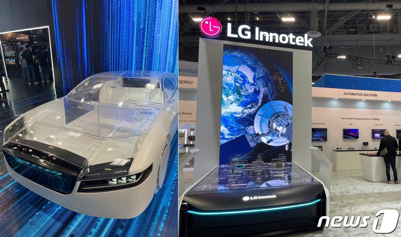 본문 이미지 - IAA 2023에 마련된 삼성전자 DS 전시 목업(왼쪽), CES 2023에 설치된 LG이노텍 전시 목업(오른쪽). 2023.9.4/뉴스1 ⓒ News1 강태우 기자