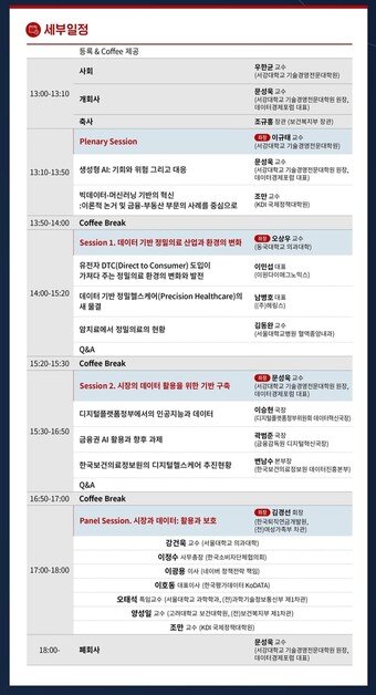 본문 이미지 - 혁신, 시장과 데이터 : 사회 발전의 동력' 데이터경제 콘퍼런스 세부일정(서강대 기술경영전문대학원 제공)  