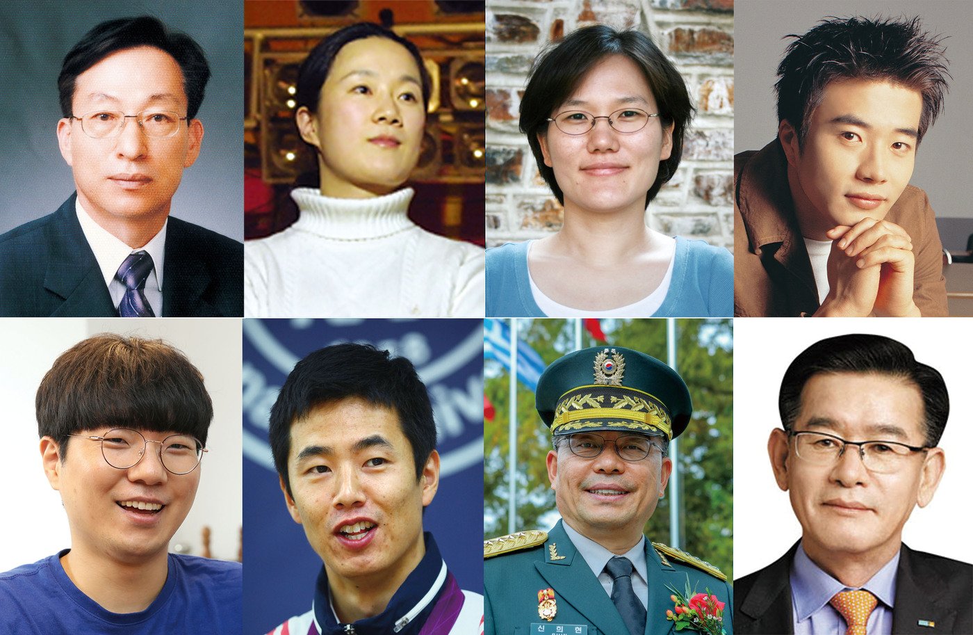 본문 이미지 - (윗줄 왼쪽부터) 설동호 대전시교육감, 김은희 작가, 송정민 미국 코넬대 교수, 배우 권상우, 유튜버 사나고, 탁구 국가대표 주세혁, 신희현 전 육군대장, 김영태 현대백화점 전 대표이사.(한남대 제공)/뉴스1