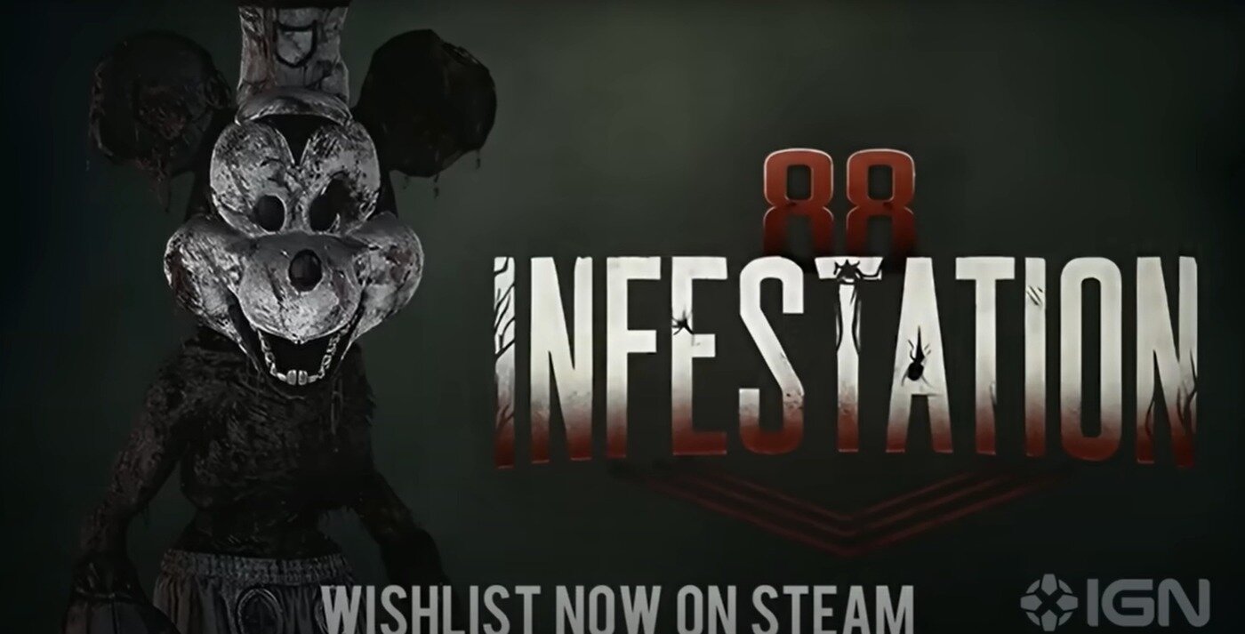 본문 이미지 - 게임 개발사 나이트메어 포지 게임스가 1일(현지시간) 게임유통 플랫폼 스팀을 통해 공개한 '인페스테이션 88'의 예고편으로 게임 속 미키마우스의 모습이 기괴하게 변형됐다(유튜브 'IGN' 갈무리). 2024.1.1