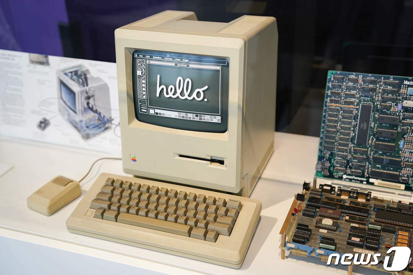 본문 이미지 - 애플의 개인용 컴퓨터(PC) 맥(Mac) 시리즈가 오는 24일 출시 40주년을 맞는 가운데 1984년 세상에 나온 첫번째 모델 매킨토시가 19일 미국 캘리포니아주 마운틴뷰에 있는 컴퓨터 역사 박물관에 전시돼 있다. 2024.1.19. ⓒ AFP=뉴스1 ⓒ News1 김성식 기자