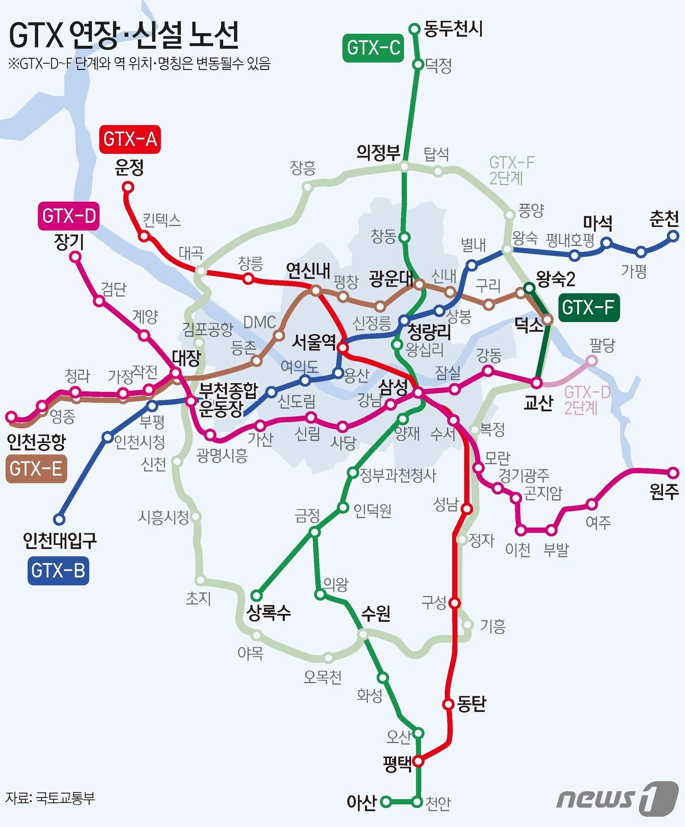 본문 이미지 - GTX 연장안 포함 노선도. ⓒ News1 김초희 디자이너