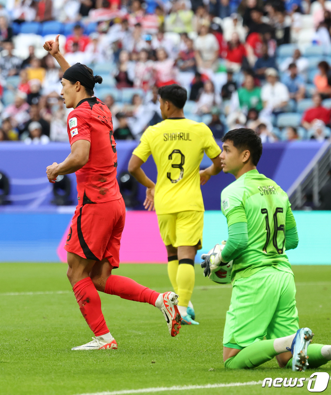 (알와크라(카타르)=뉴스1) 김성진 기자 = 대한민국 축구대표팀 조규성이 25일(현지시간) 카타르 알와크라 알자누브 스타디움에서 열린 2023 아시아축구연맹(AFC) 카타르 아시안 …