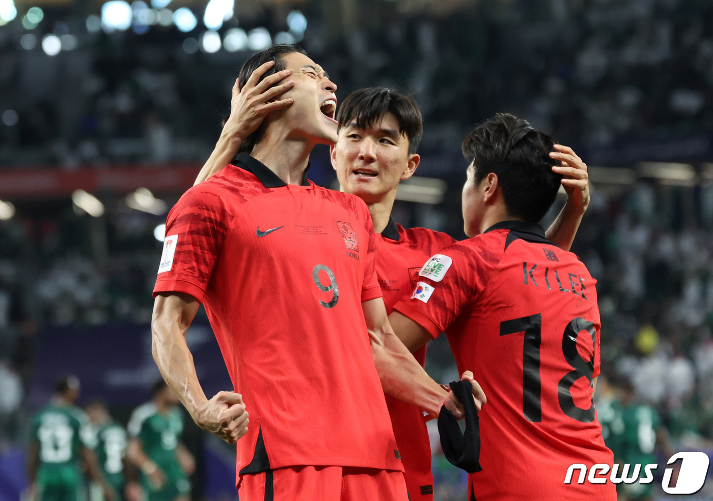 (알라이얀(카타르)=뉴스1) 김성진 기자 = 대한민국 조규성이 30일(현지시간) 카타르 알라이얀 에듀케이션 시티 스타디움에서 열린 2023 아시아축구연맹(AFC) 카타르 아시안컵 …