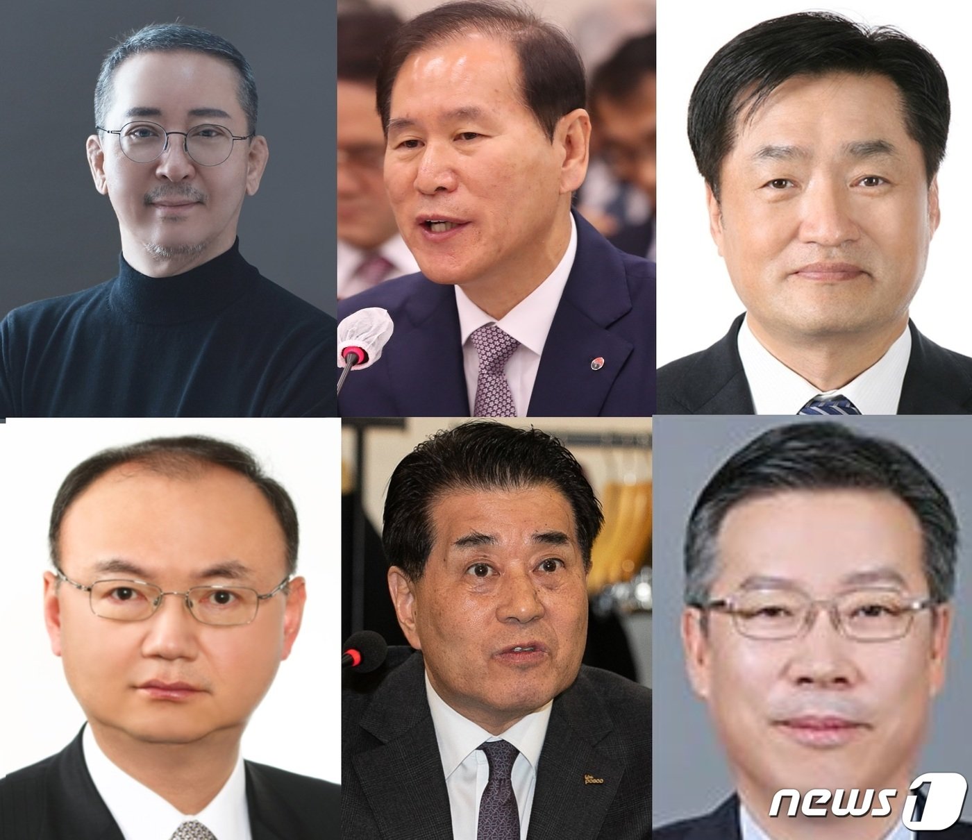 본문 이미지 - 포스코그룹 차기 회장 최종 후보군. 왼쪽 위부터 시계 방향으로 권영수 전 LG에너지솔루션 부회장, 김동섭 한국석유공사 사장, 김지용 포스코홀딩스 미래연구원 원장, 우유철 전 현대제철 부회장, 장인화 전 포스코 사장, 전중선 전 포스코홀딩스 사장./뉴스1 D.B