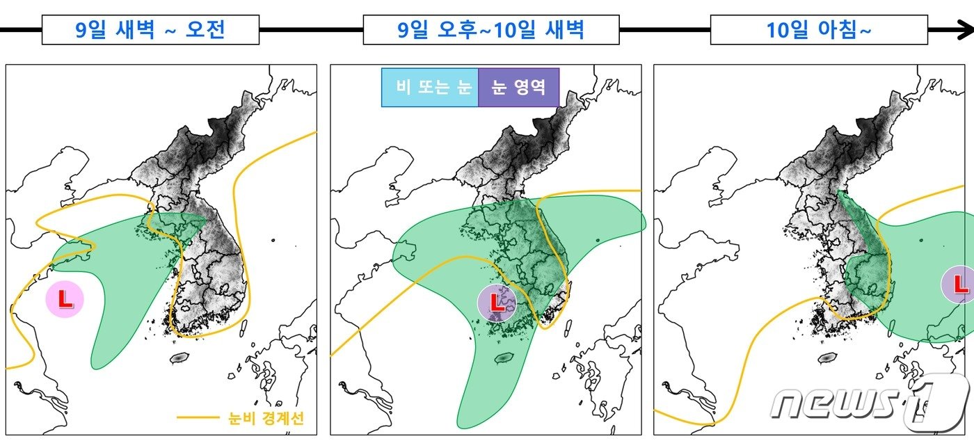 9~10일 강수 시나리오&#40;기상청 제공&#41; ⓒ 뉴스1