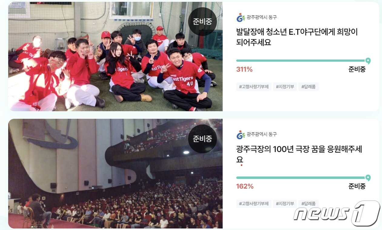 본문 이미지 - 민간플랫폼 '위기브'에서 모금 중인 광주 동구 고향사랑기부제 지정 기부. (위기브 갈무리) 2024.1.9/뉴스1