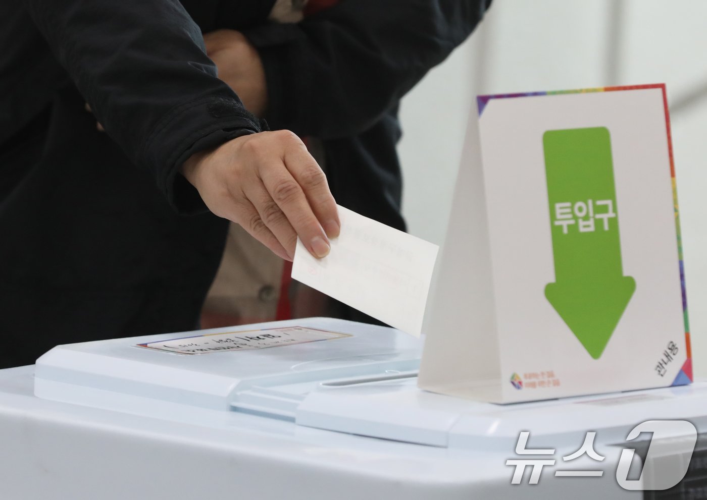 본문 이미지 - 10·16 재보궐선거 사전투표 첫날인 11일 오전 부산 금정구청 강당에 마련된 사전투표소에서 유권자들이 투표를 하고 있다. 2024.10.11/뉴스1 ⓒ News1 윤일지 기자